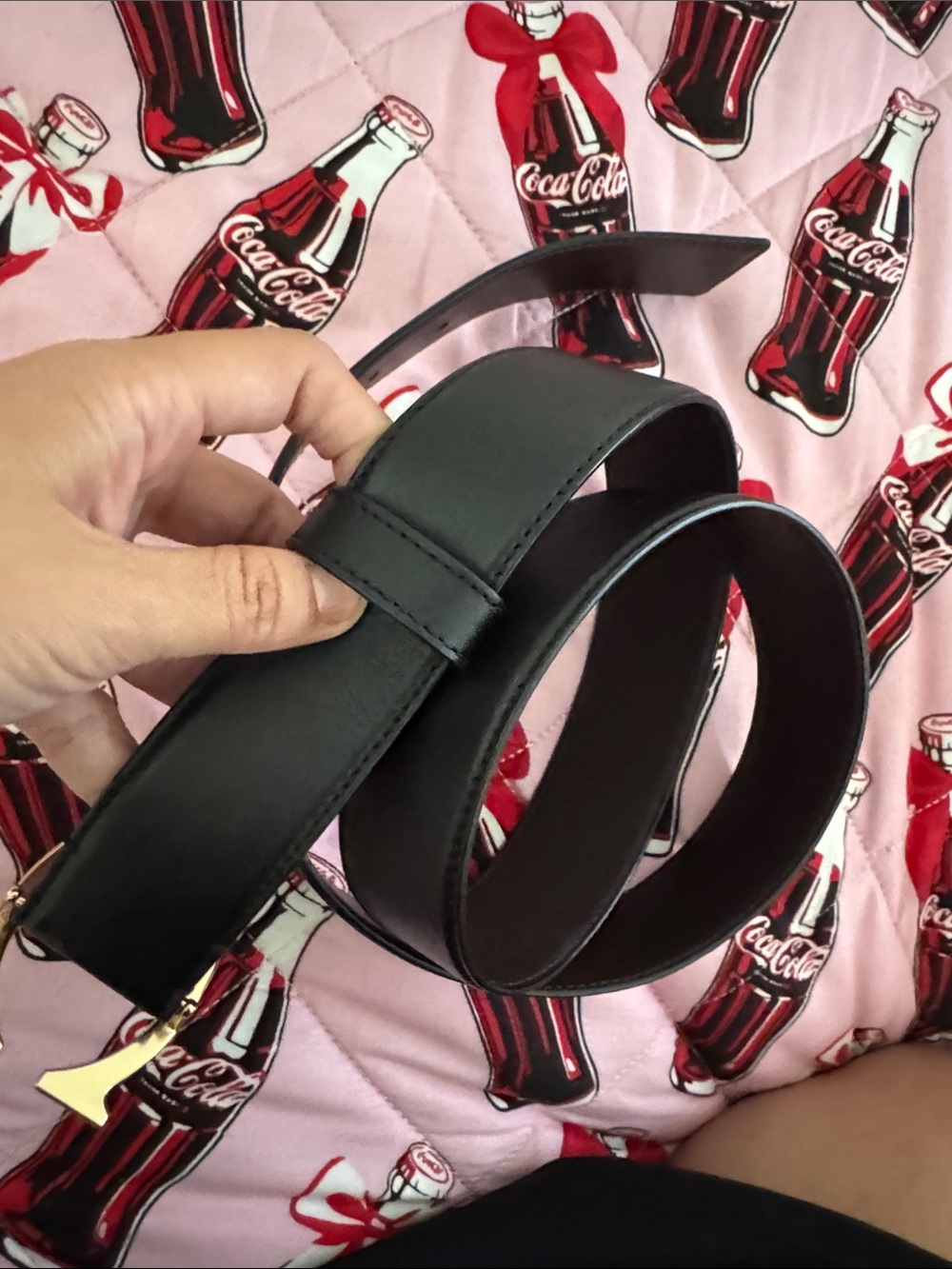 Coach Black Leather Belt with Gold Signature Buckle - Picture 3 of 6